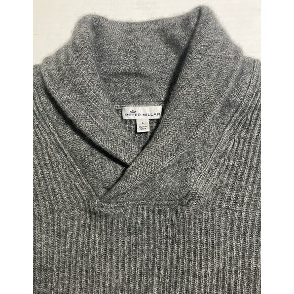 Mens Peter Millar Long Sleeve Sweater Collar Elbow Pads Wool Yak Cashmere Gray L - Picture 2 of 14